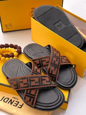 Original Fendi Casual Cross Leather Slippers