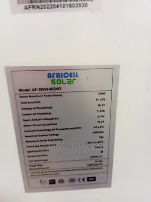 180w 24v AFRICELL SOLAR Panel One Year Warranty