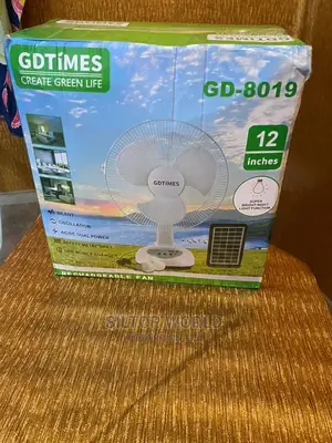 12" GDTIMES Rechargeable Table Fan With Solar Panel