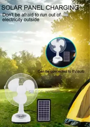 12" GDTIMES Rechargeable Table Fan With Solar Panel