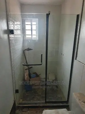 Black Hinges Frameless Shower Glass
