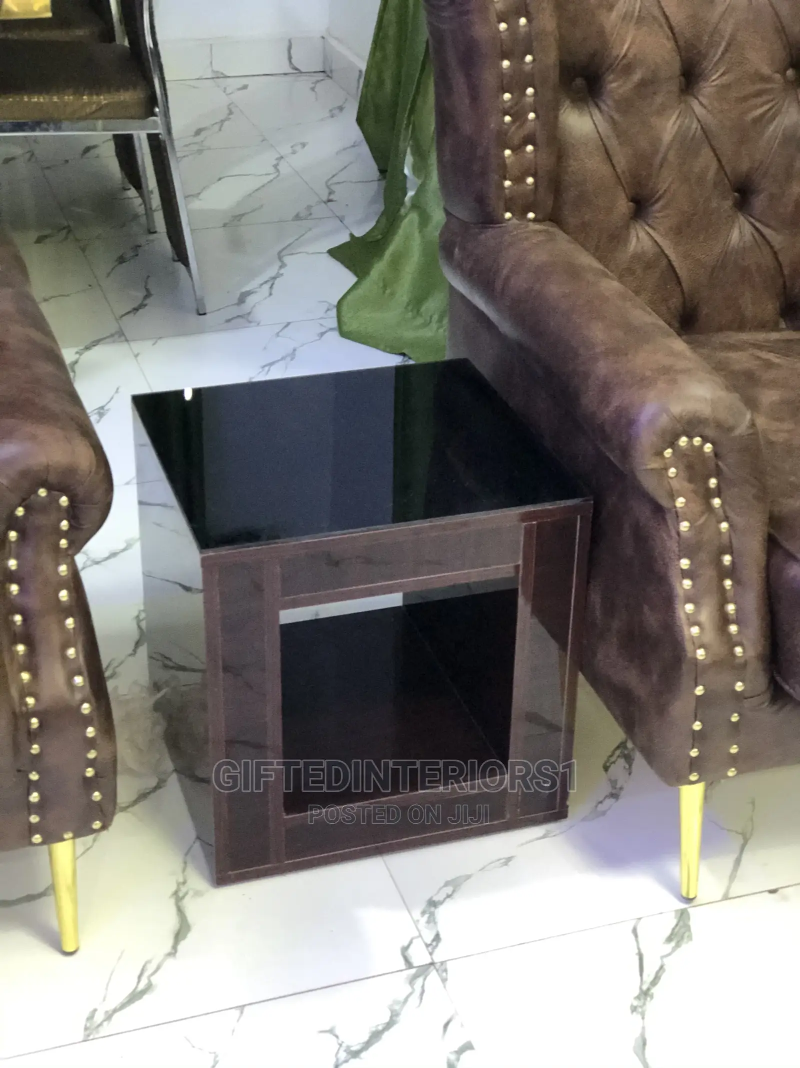 Box Side Stool With Glass Top