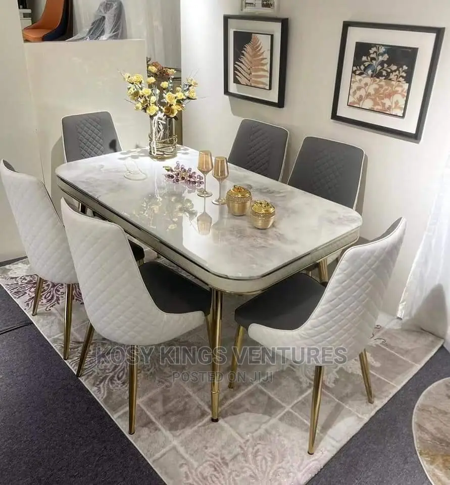 Executive Marble Top Dinning Set With Six Leather Chairs