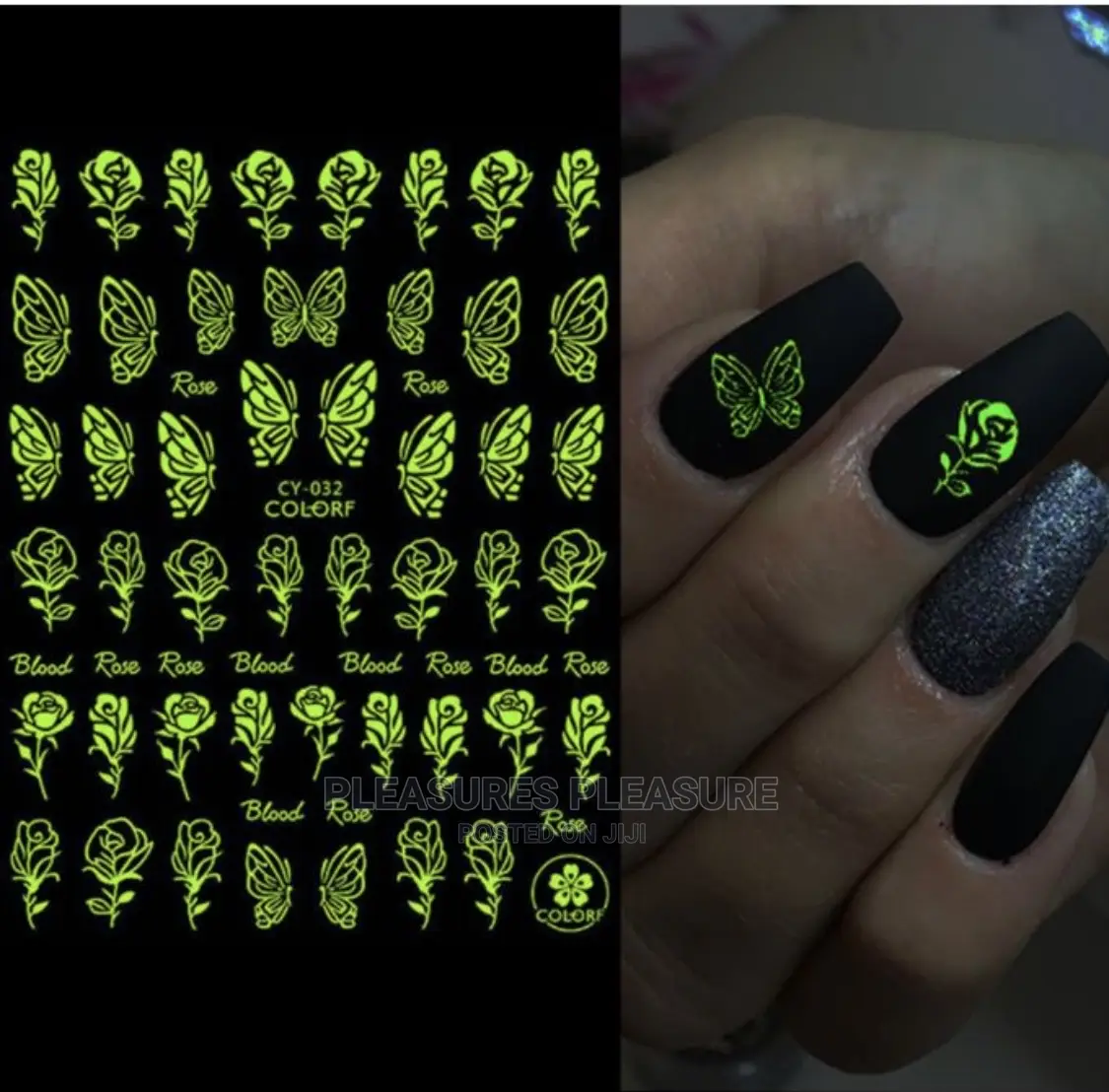 Glow in the Dark Luminous Butterfly Rose Nail Stickers
