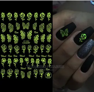 Glow in the Dark Luminous Butterfly Rose Nail Stickers