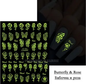Glow in the Dark Luminous Butterfly Rose Nail Stickers