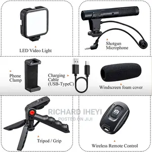 Vlogging Kit With Light + Microphone + Tripod + Phone Holder