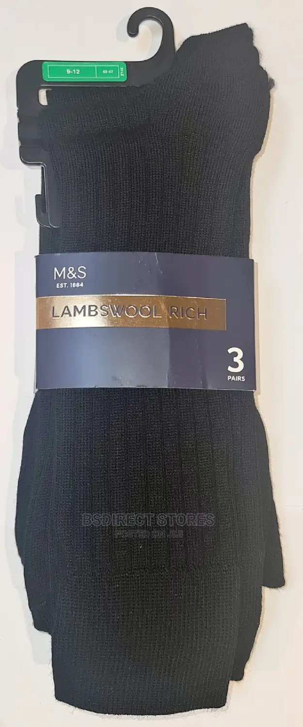 Marks And Spencer BLACK 3 Pack Luxury Lambswool Smart Socks