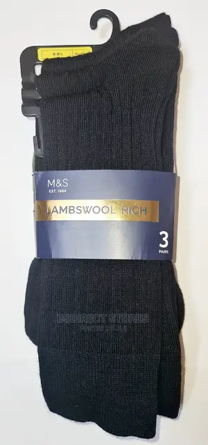 Marks And Spencer BLACK 3 Pack Luxury Lambswool Smart Socks