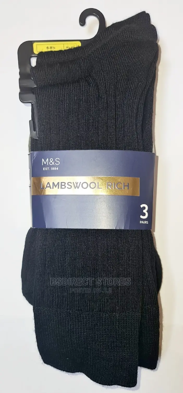 Marks And Spencer BLACK 3 Pack Luxury Lambswool Smart Socks