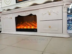 Big Golden TV Stand With Drawers and Fireworks