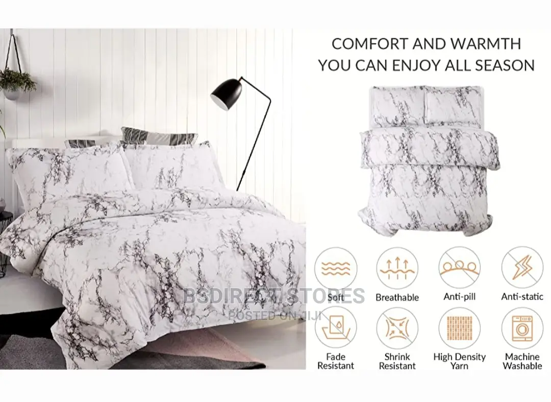 Bedsure Get Cozy Marble Pattern KING Duvet + 2 Pillowcases