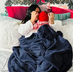 Bedsure Navy Fleece Bedspread King Fluffy Flannel Blanket