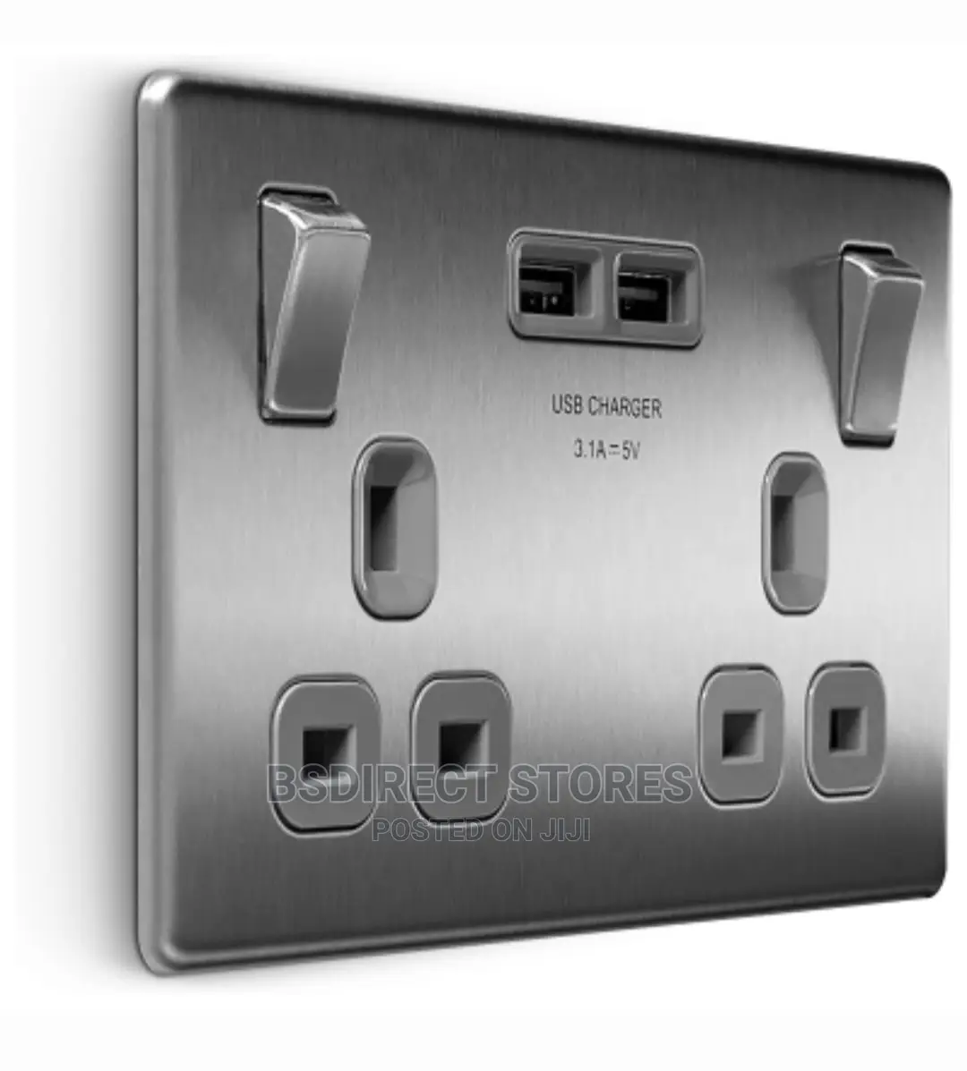 BG Brushed Steel USB Double Socket 2gang Screwless Flatplate