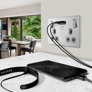BG Brushed Steel USB Double Socket 2gang Screwless Flatplate