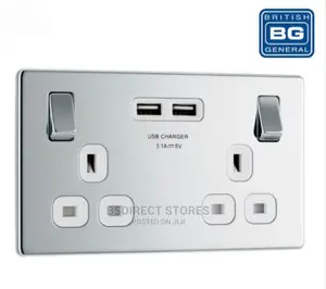 BG Polished Chrome USB Double Socket Screwless Flatplate