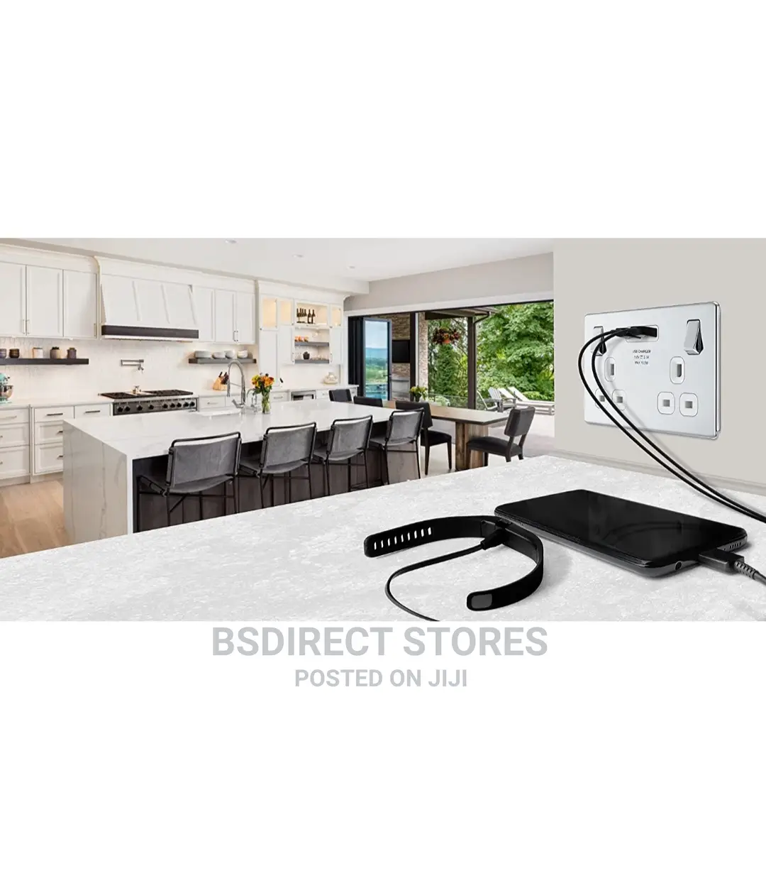 BG Polished Chrome USB Double Socket Screwless Flatplate