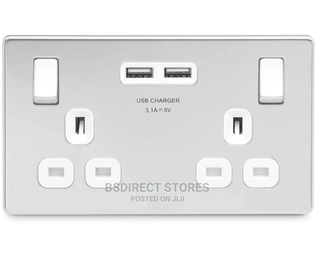 BG Polished Chrome USB Double Socket Screwless Flatplate
