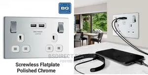 BG Polished Chrome USB Double Socket Screwless Flatplate