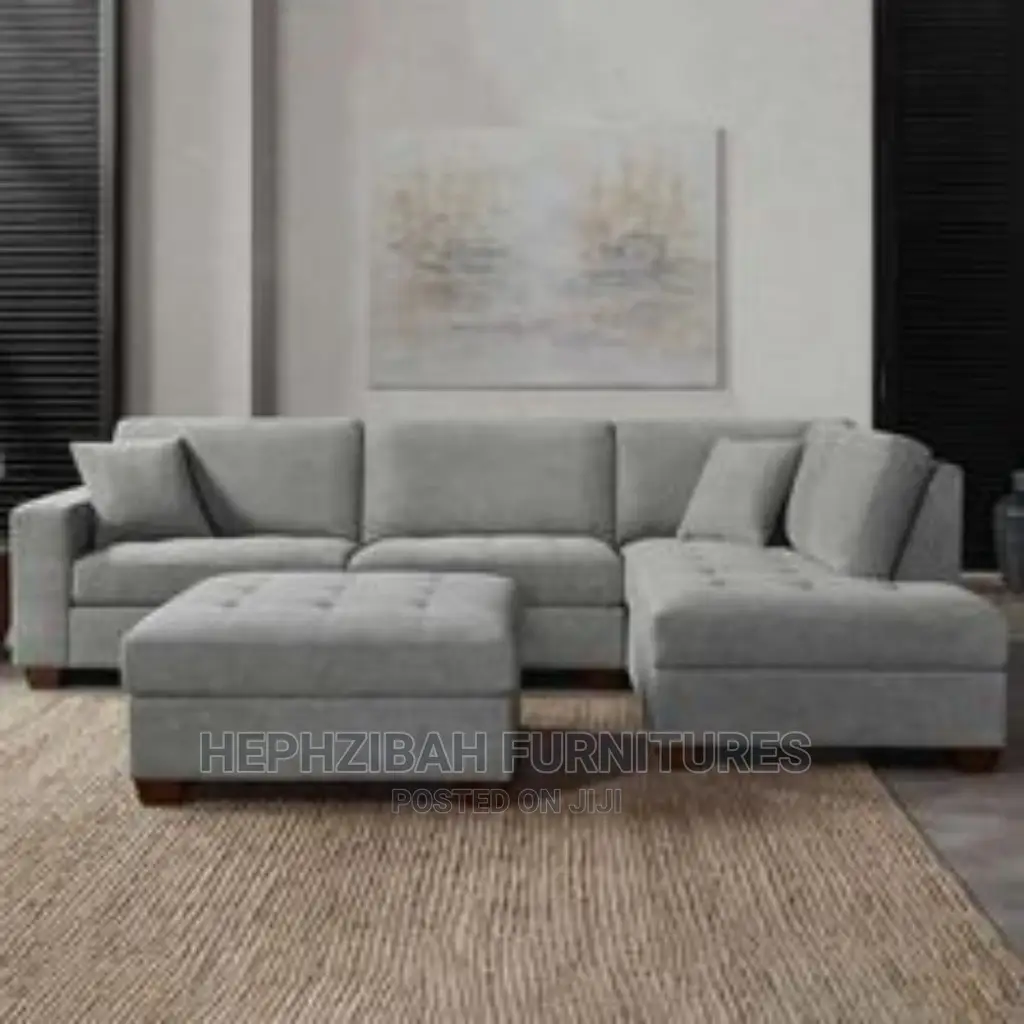 Grey L Shaped Sofa With Ottoman