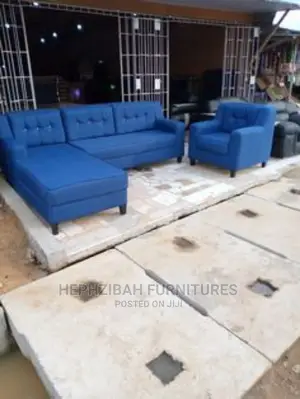 Blue L Shaped Sofa With Single Seater