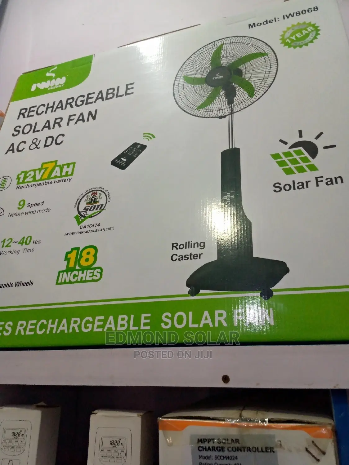 7ah 12V Rechargeable Solar Fan