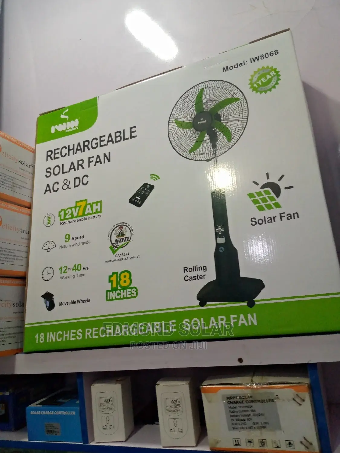 7ah 12V Rechargeable Solar Fan