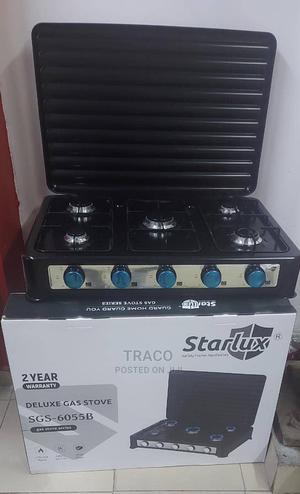 European Standard 5 Burner Gas Cooker With Cover Black Color