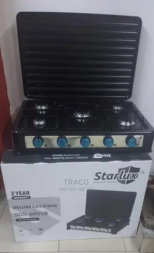 European Standard 5 Burner Gas Cooker With Cover Black Color