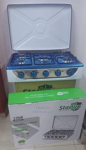 European Standard 5 Burner Gas Cooker With Cover White Color