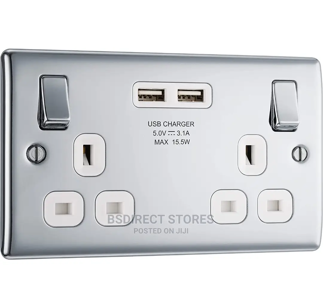 BG Raised Edge Polished Chrome USB Double Socket Screwless