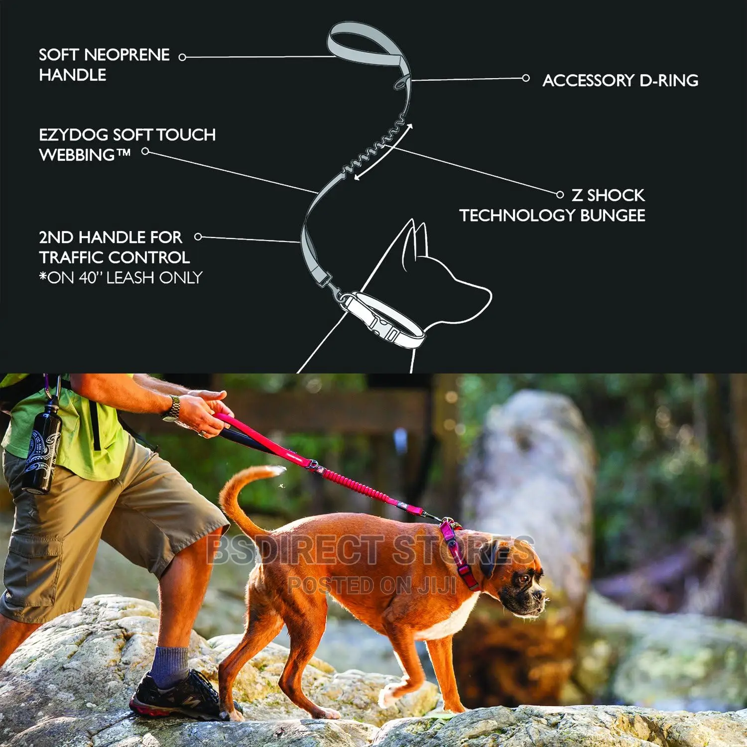 Ezydog ZERO SHOCK 25" RED Leash Shock Absorbing Dog Leash