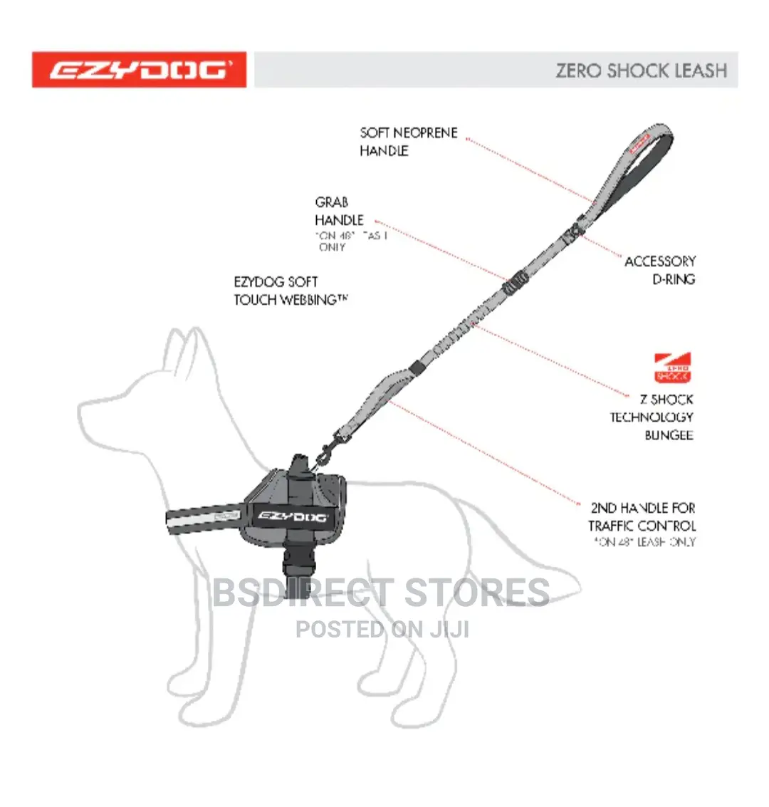 Ezydog BLACK ZERO SHOCK 25" Leash Shock Absorbing Dog Leash