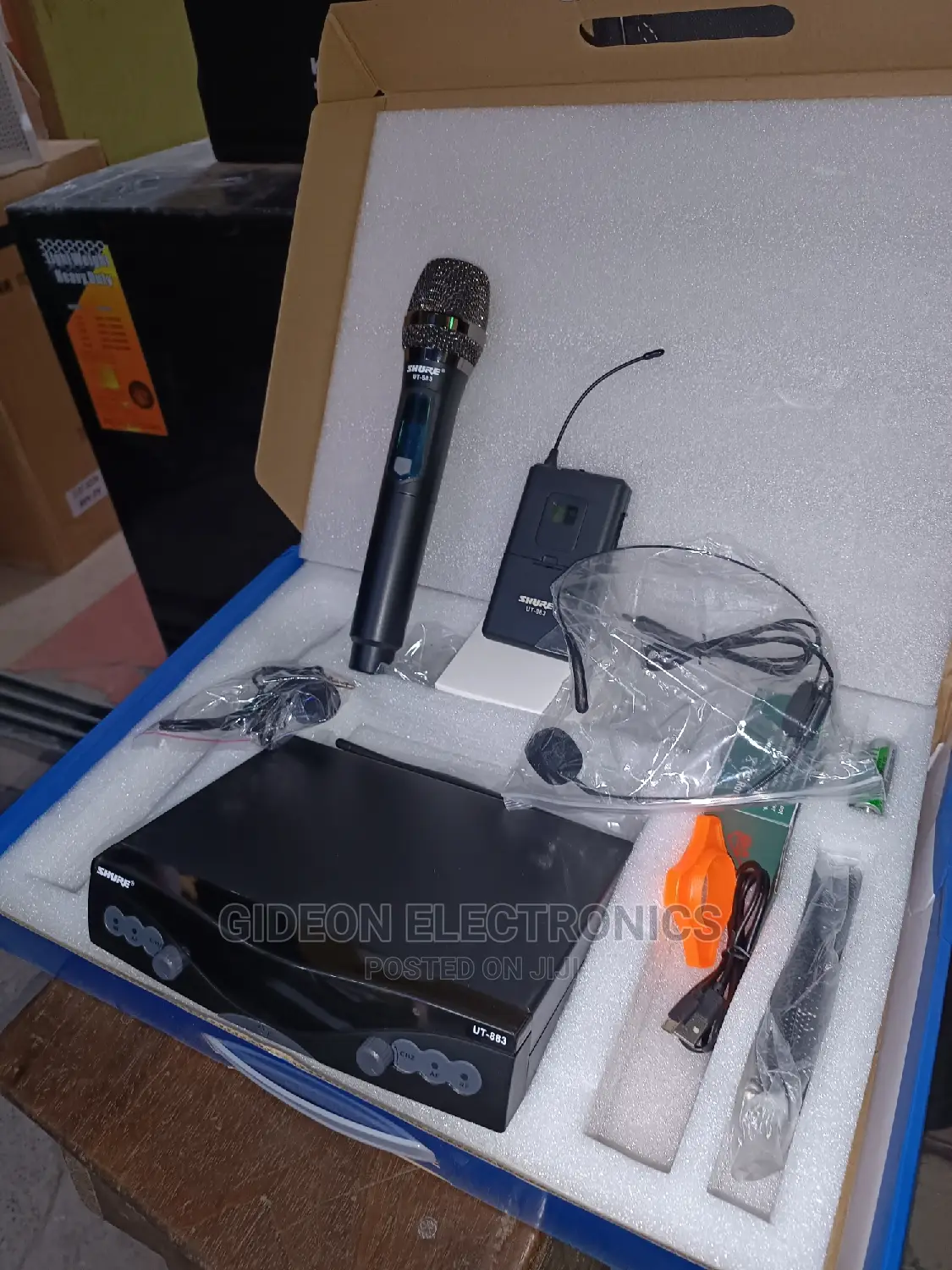 Shure Lapel, Headset and Handle Wireless Microphone.