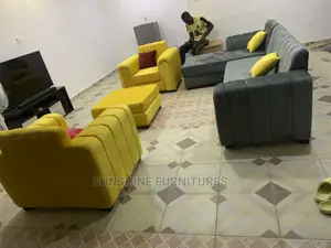 L Shaped Tufted Sofa With Single Chairs
