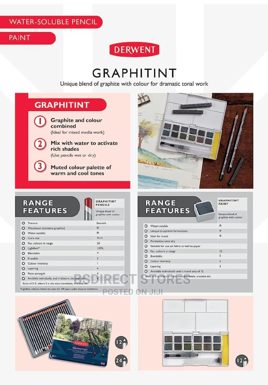Derwent Graphitint Tinted Graphite Drawing Artists Pencil 12
