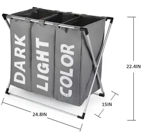 3 Section Large Foldable Laundry Basket Bag