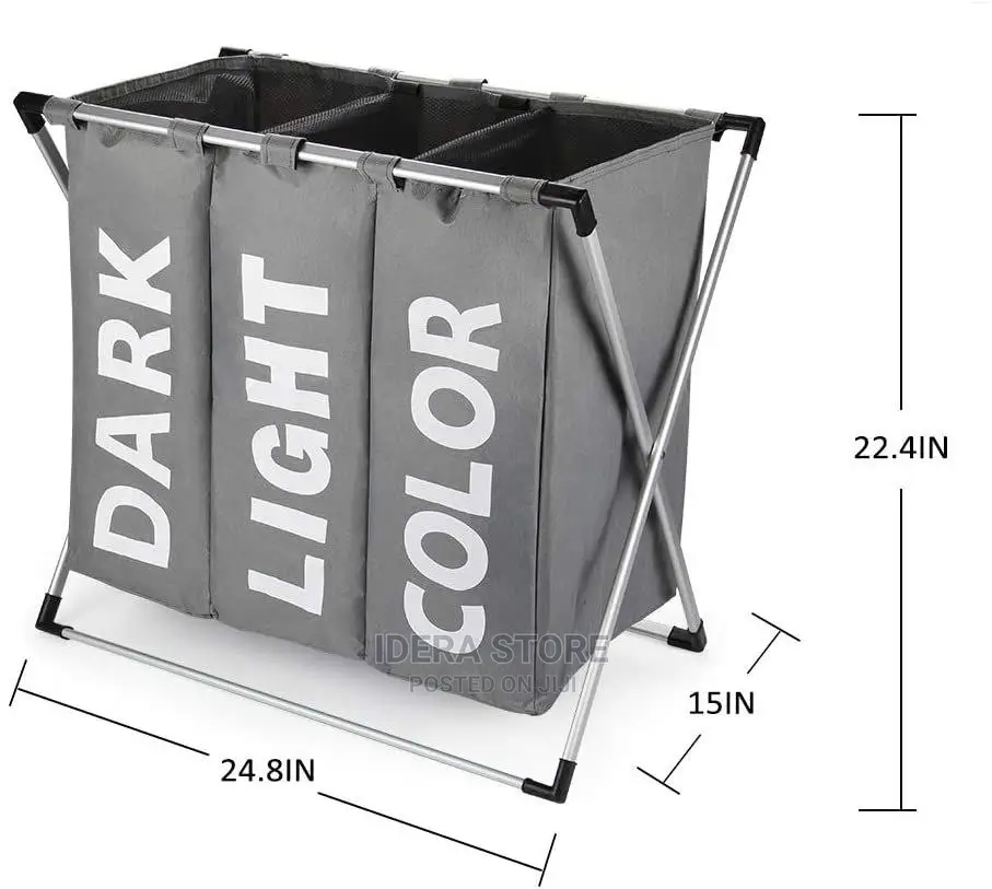 3 Section Large Foldable Laundry Basket Bag