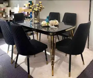 Modern 6 Seater Marble Top Dining Table Set.