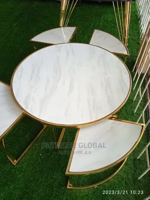 Portable Golden Centre Table Marble Top 5 in 1
