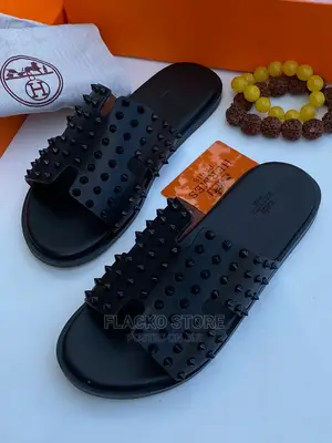 Original Hermes Leather Spike Stone Slippers