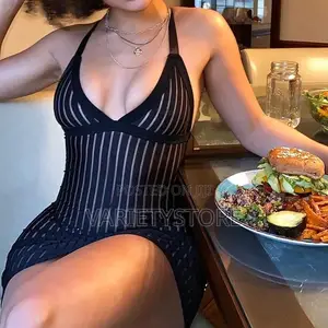 Black Sexy See Through Mesh v-Neck Bodycon Party Mini Dress