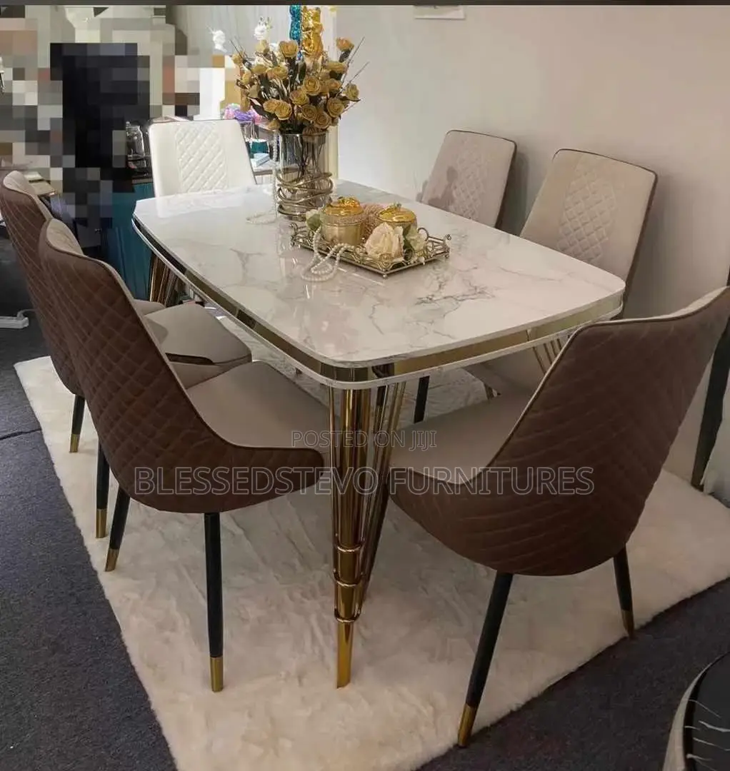 Gold Leg Marble Dining Table With 6 Chair's