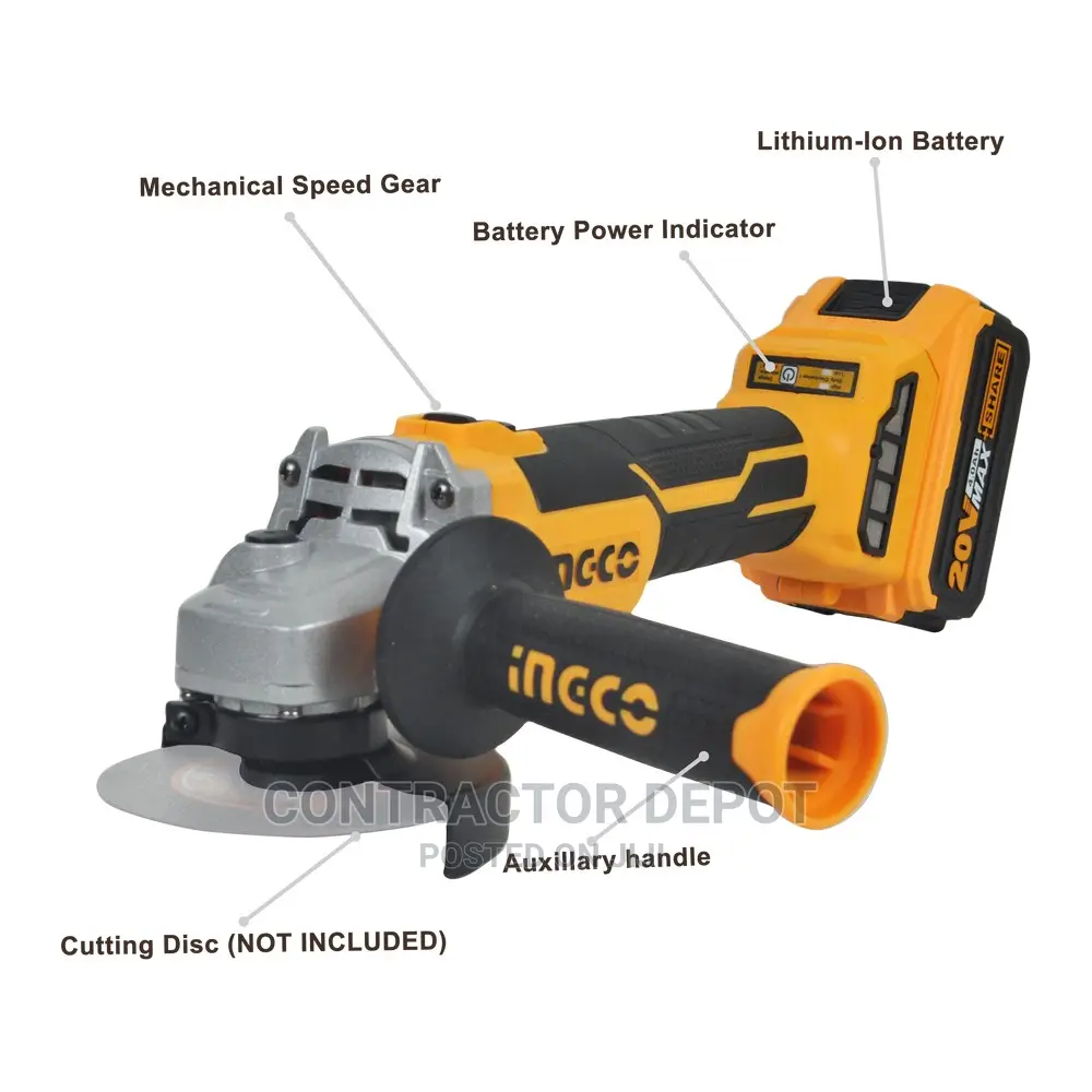 Lithium-Ion Angle Grinder Brushless Motor Ingco 20v