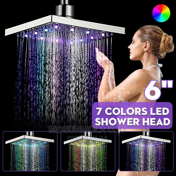 7 Colors LED Auto Changing Shower Square Head Light Bathroom ...