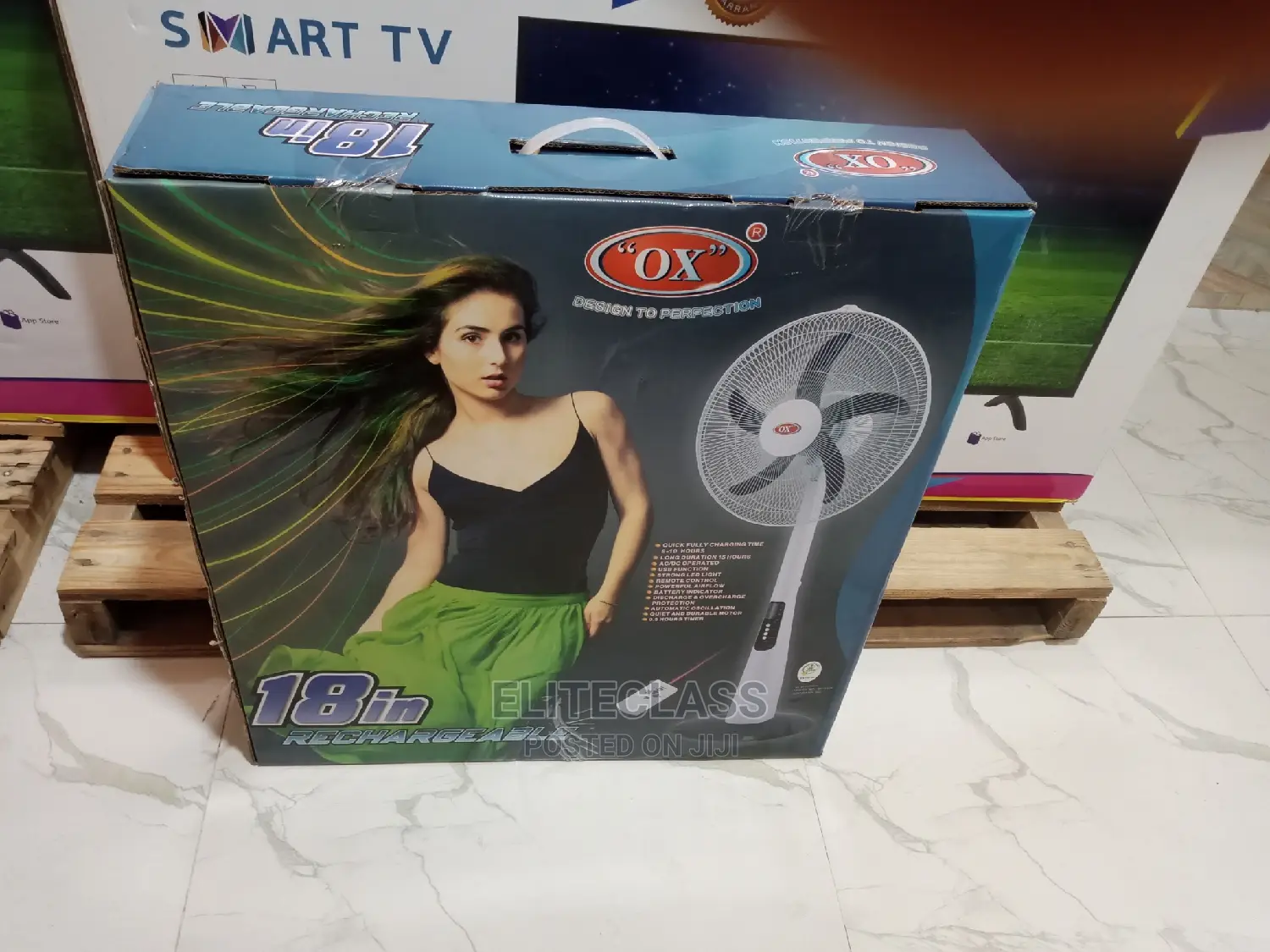 OX 18 Inches Rechargeable Standing Fan With USB Function