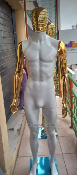 Gold and White Line Face Male Display Mannequin.