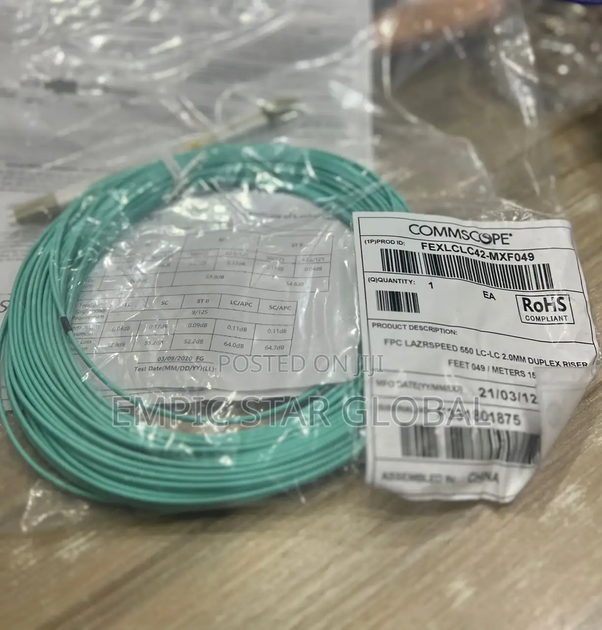 Commscope Fiber Optic Patch Cord, Om4, Lc/Upc Duplex 15m