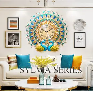 Wall Peacock Clock Design Gold And Purple Torch