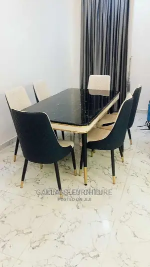 Modern 6 Seater Marble Top Dining Table Set.